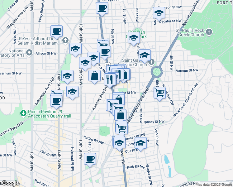 map of restaurants, bars, coffee shops, grocery stores, and more near 101 Independence Avenue Southeast in Washington