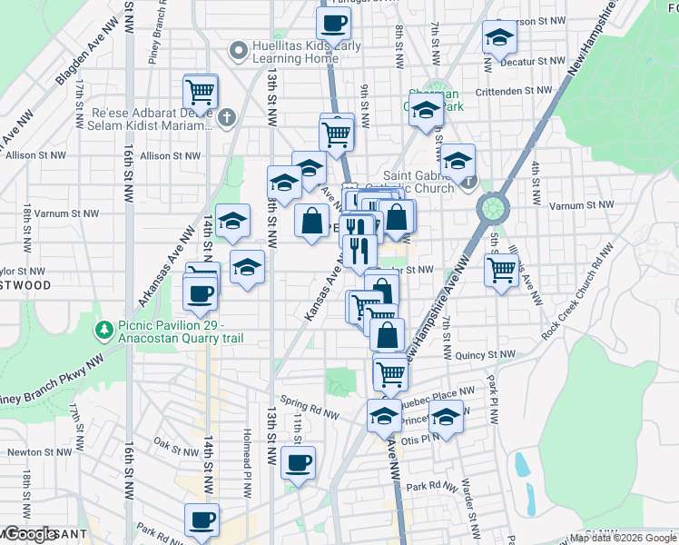 map of restaurants, bars, coffee shops, grocery stores, and more near 101 Independence Avenue Southeast in Washington