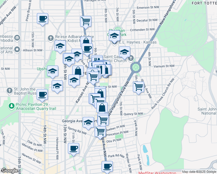 map of restaurants, bars, coffee shops, grocery stores, and more near 8th Street Northwest & Taylor Street Northwest in Washington