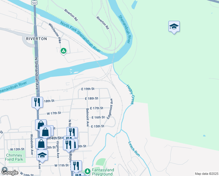 map of restaurants, bars, coffee shops, grocery stores, and more near 1888 Edgemont Avenue in Front Royal