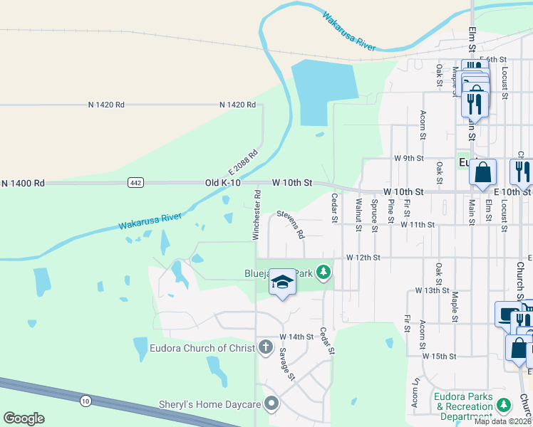 map of restaurants, bars, coffee shops, grocery stores, and more near 1389-1399 Winchester Rd in Eudora