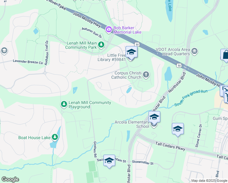 map of restaurants, bars, coffee shops, grocery stores, and more near 24464 Ripple Court in Aldie