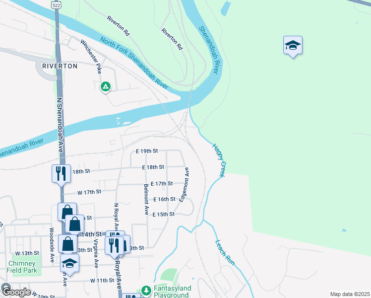 map of restaurants, bars, coffee shops, grocery stores, and more near 1888 Edgemont Avenue in Front Royal