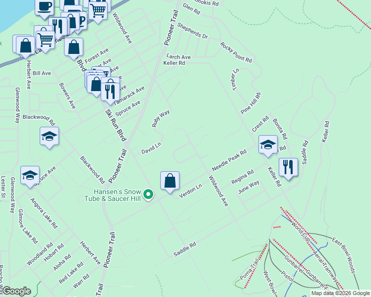 map of restaurants, bars, coffee shops, grocery stores, and more near 3764 Terrace Drive in South Lake Tahoe