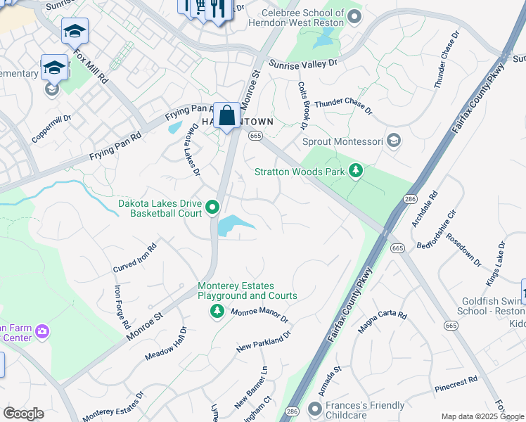 map of restaurants, bars, coffee shops, grocery stores, and more near 2513 Glenlawn Place in Herndon