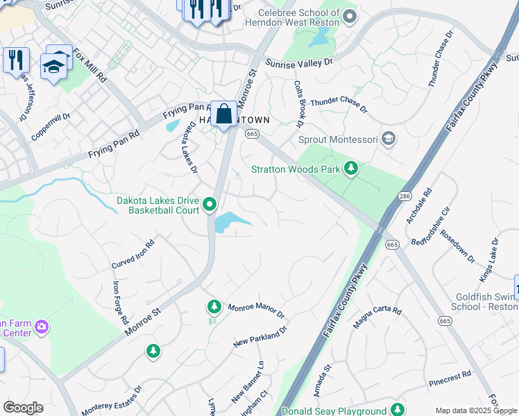 map of restaurants, bars, coffee shops, grocery stores, and more near 2513 Glenlawn Place in Herndon