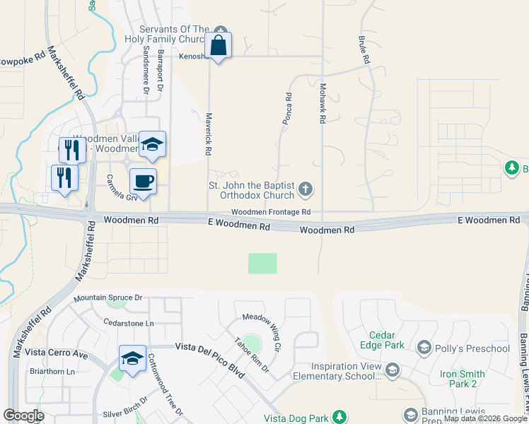 map of restaurants, bars, coffee shops, grocery stores, and more near 7501 Ponca Road in Colorado Springs