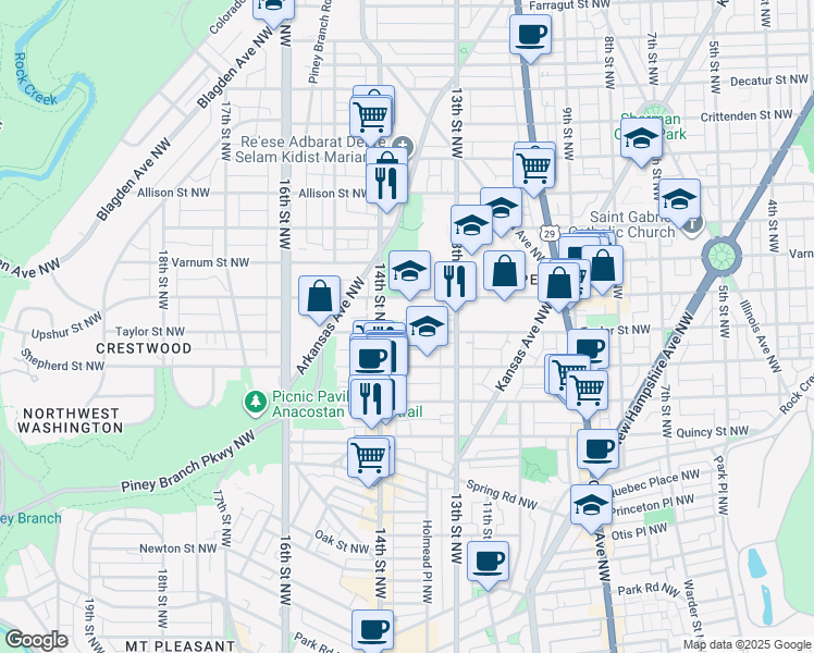 map of restaurants, bars, coffee shops, grocery stores, and more near 101 Independence Avenue Southeast in Washington