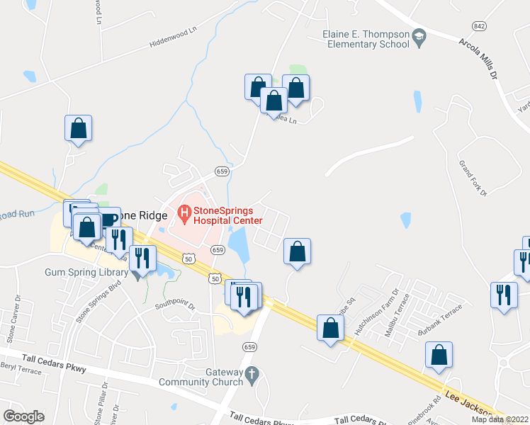 map of restaurants, bars, coffee shops, grocery stores, and more near 24469 Juniper Wood Terrace in Sterling