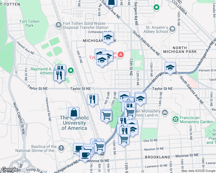 map of restaurants, bars, coffee shops, grocery stores, and more near 101 Independence Avenue Southeast in Washington