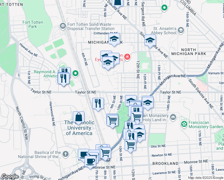 map of restaurants, bars, coffee shops, grocery stores, and more near 101 Independence Avenue Southeast in Washington