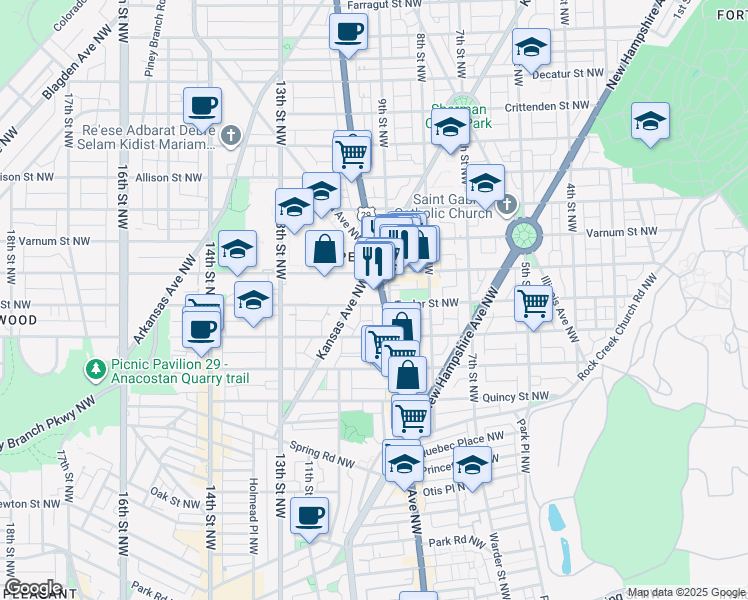 map of restaurants, bars, coffee shops, grocery stores, and more near 101 Independence Avenue Southeast in Washington