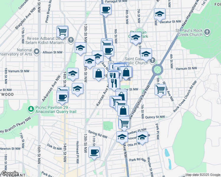map of restaurants, bars, coffee shops, grocery stores, and more near 101 Independence Avenue Southeast in Washington