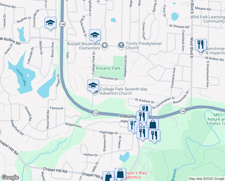 map of restaurants, bars, coffee shops, grocery stores, and more near 1018 Colby Drive in Columbia