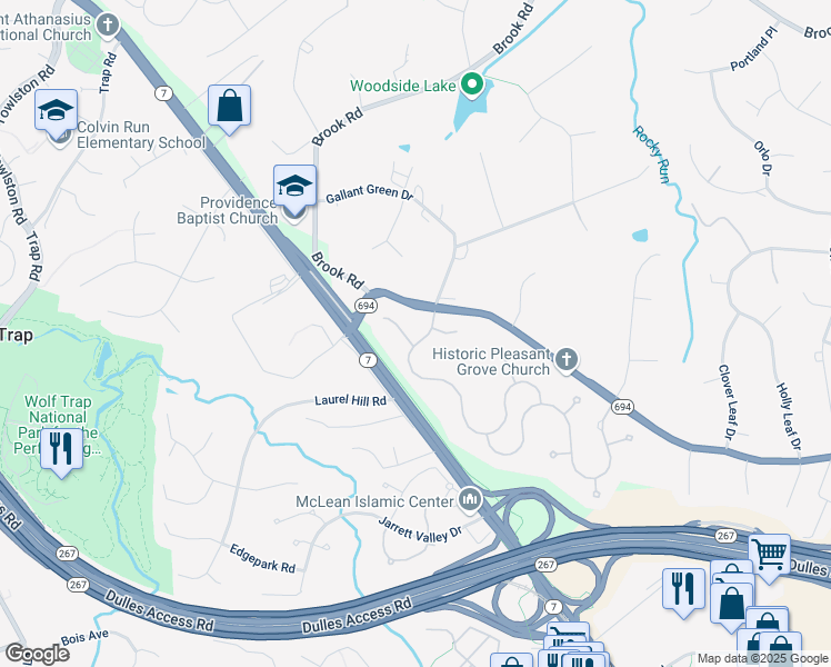 map of restaurants, bars, coffee shops, grocery stores, and more near 8800 Mirador Place in McLean