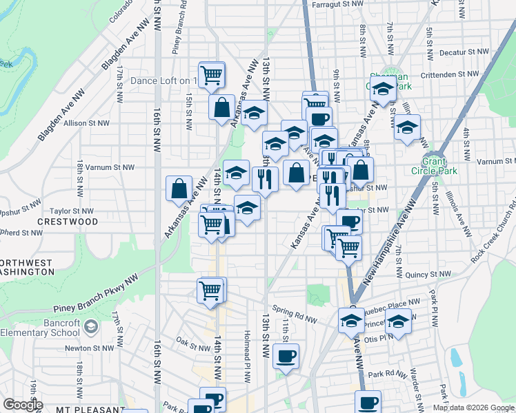 map of restaurants, bars, coffee shops, grocery stores, and more near 101 Independence Avenue Southeast in Washington
