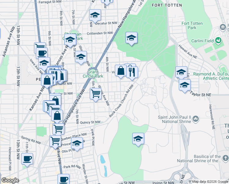 map of restaurants, bars, coffee shops, grocery stores, and more near Taylor Street Northwest & Marlboro Place Northwest in Washington