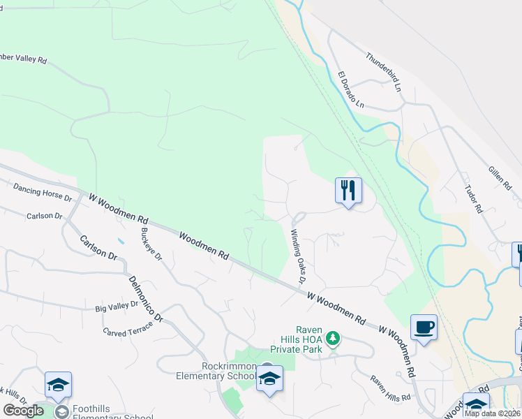 map of restaurants, bars, coffee shops, grocery stores, and more near 7450 Margarita Place in Colorado Springs
