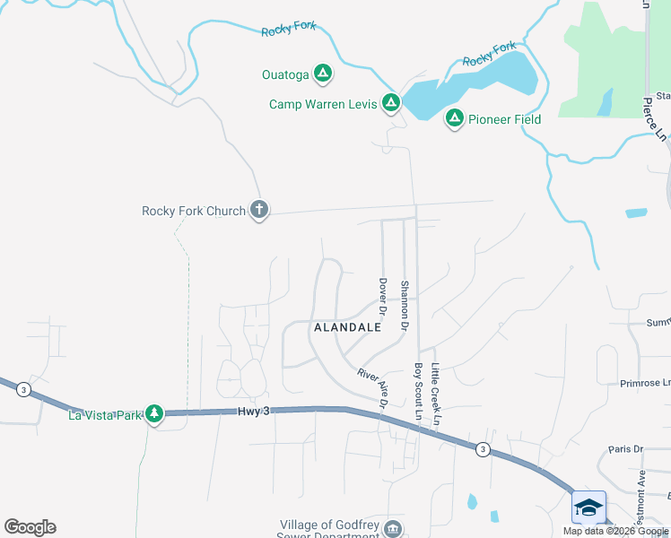 map of restaurants, bars, coffee shops, grocery stores, and more near 5321 River Aire Drive in Godfrey