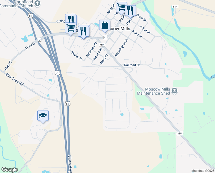 map of restaurants, bars, coffee shops, grocery stores, and more near 222 Austin Oaks Drive in Moscow Mills