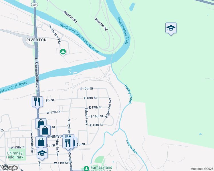 map of restaurants, bars, coffee shops, grocery stores, and more near 1896 Edgemont Avenue in Front Royal