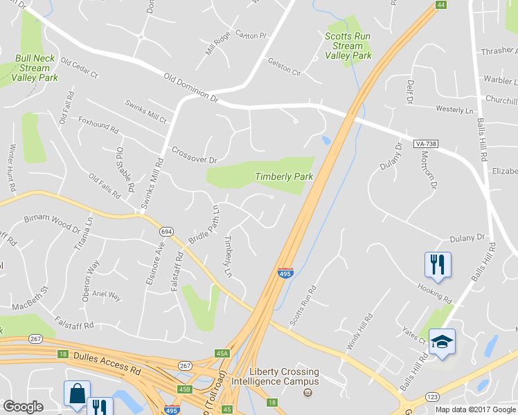 map of restaurants, bars, coffee shops, grocery stores, and more near 1200 Huntmaster Court in McLean