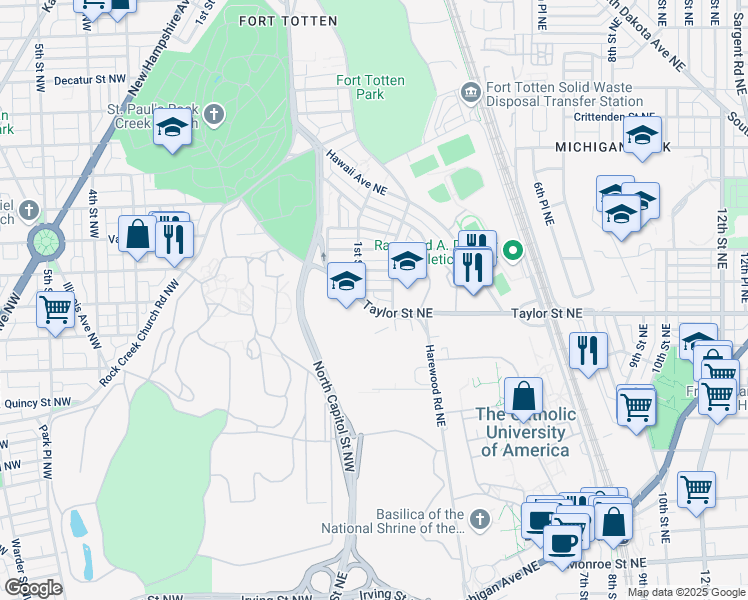 map of restaurants, bars, coffee shops, grocery stores, and more near 101 Independence Avenue Southeast in Washington