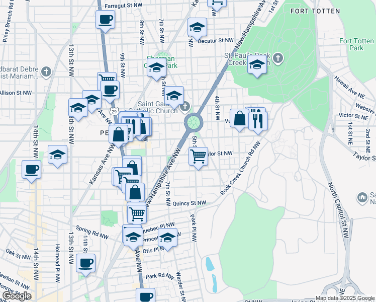 map of restaurants, bars, coffee shops, grocery stores, and more near 513 Taylor Street Northwest in Washington