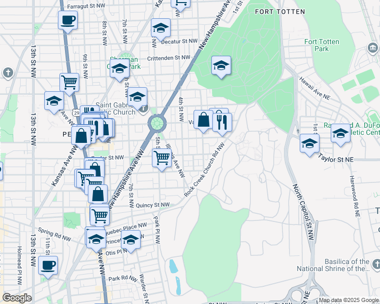 map of restaurants, bars, coffee shops, grocery stores, and more near 317 Taylor Street Northwest in Washington