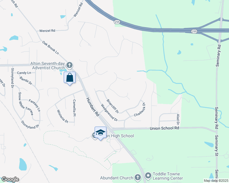 map of restaurants, bars, coffee shops, grocery stores, and more near 4432 Thatcher Road in Alton