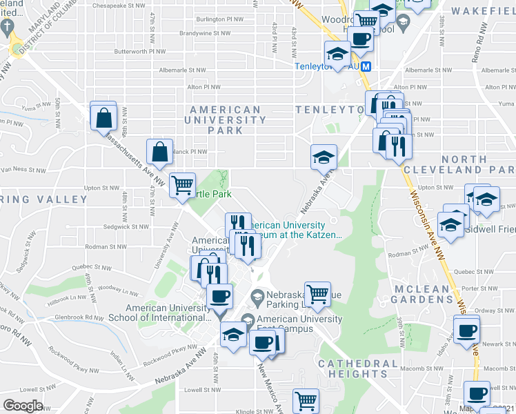 map of restaurants, bars, coffee shops, grocery stores, and more near 4446 Tindall Street Northwest in Washington