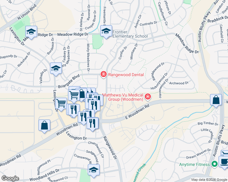 map of restaurants, bars, coffee shops, grocery stores, and more near 3801 Smoke Tree Drive in Colorado Springs