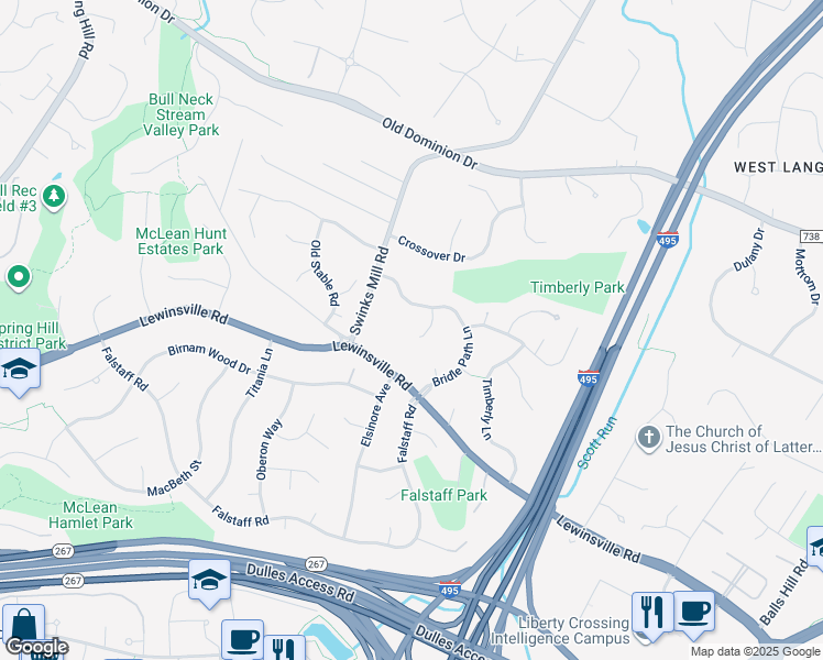 map of restaurants, bars, coffee shops, grocery stores, and more near 1206 Stable Gate Court in McLean