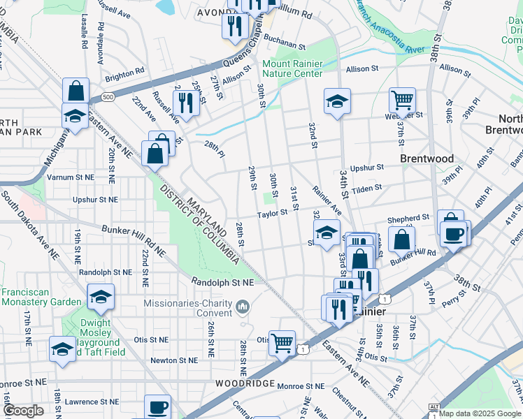 map of restaurants, bars, coffee shops, grocery stores, and more near 101 Independence Avenue Southeast in Washington