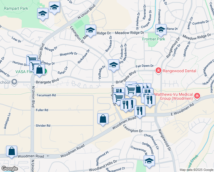 map of restaurants, bars, coffee shops, grocery stores, and more near 7560 Lexington Drive in Colorado Springs