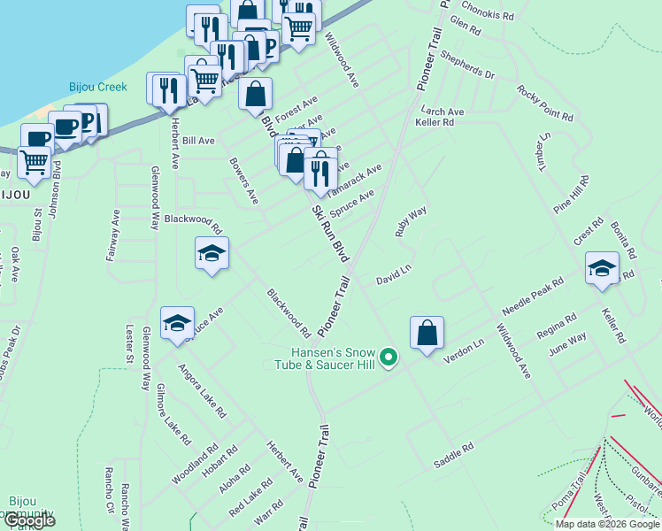 map of restaurants, bars, coffee shops, grocery stores, and more near 1218 Ski Run Boulevard in South Lake Tahoe