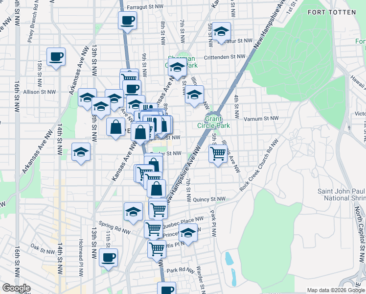 map of restaurants, bars, coffee shops, grocery stores, and more near 101 Independence Avenue Southeast in Washington