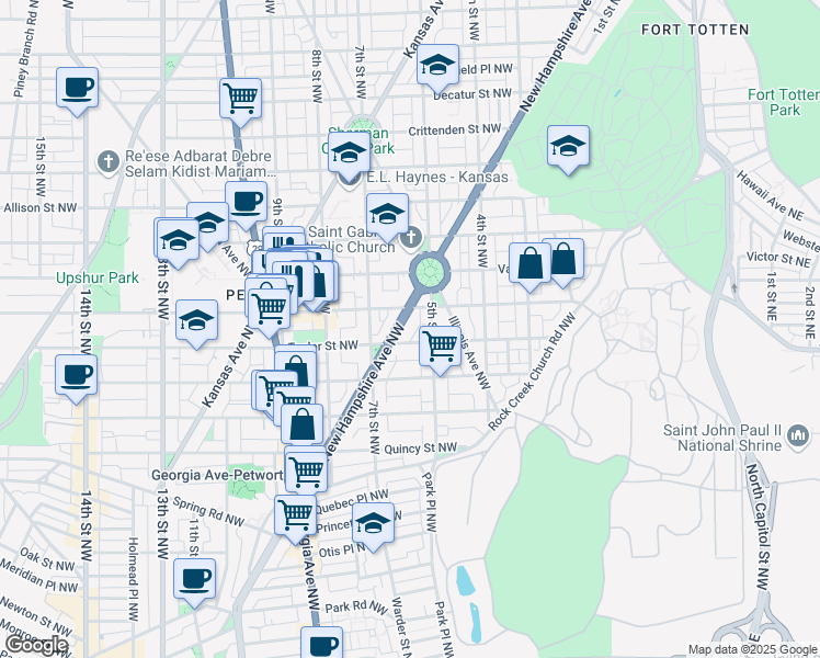 map of restaurants, bars, coffee shops, grocery stores, and more near 4125 New Hampshire Avenue Northwest in Washington