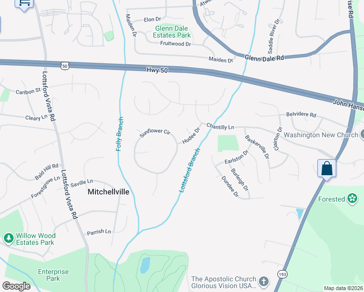 map of restaurants, bars, coffee shops, grocery stores, and more near 3805 Hudee Drive in Bowie
