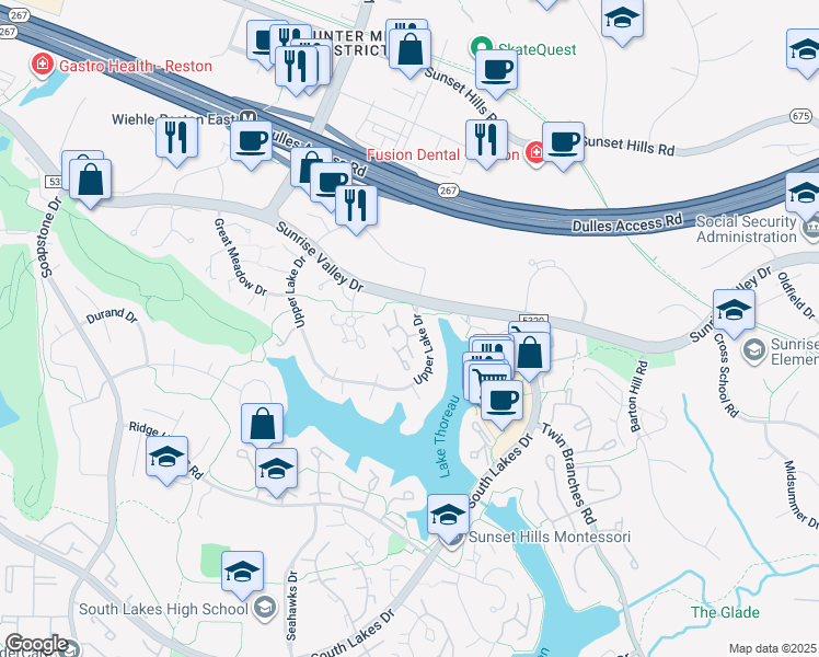 map of restaurants, bars, coffee shops, grocery stores, and more near 1923 Winterport Cluster in Reston