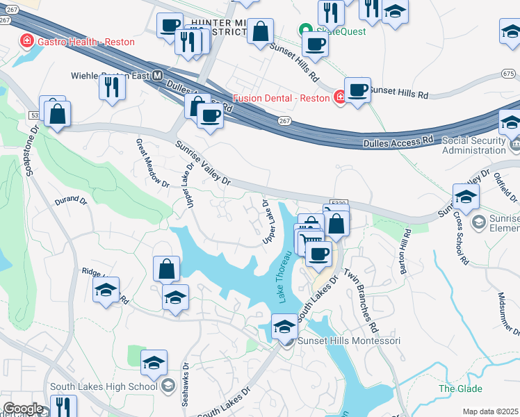 map of restaurants, bars, coffee shops, grocery stores, and more near 1923 Winterport Cluster in Reston
