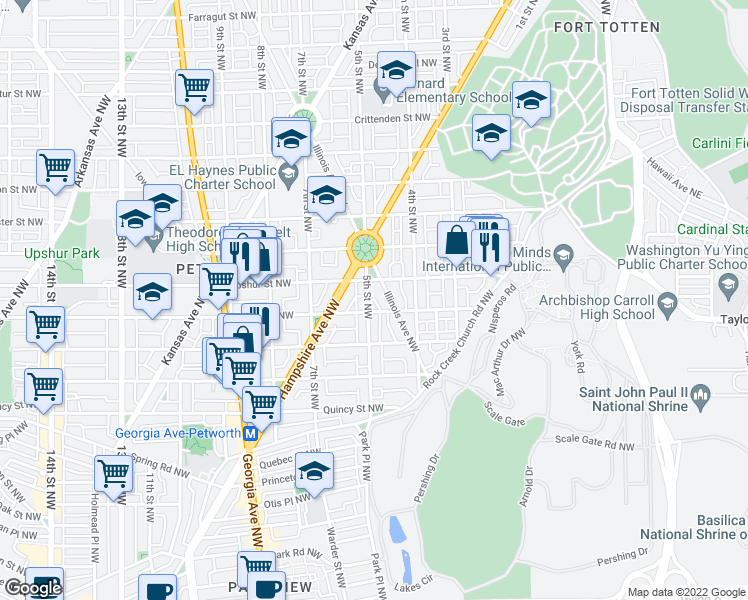 map of restaurants, bars, coffee shops, grocery stores, and more near 101 Independence Avenue Southeast in Washington