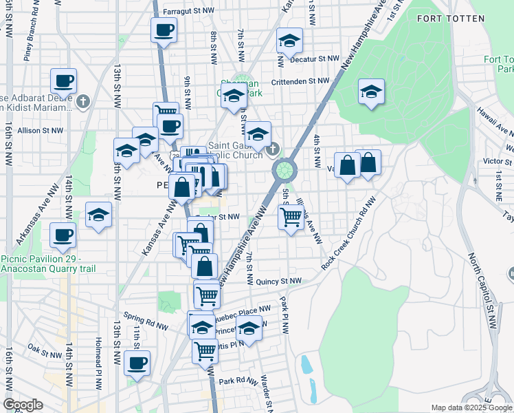 map of restaurants, bars, coffee shops, grocery stores, and more near 101 Independence Avenue Southeast in Washington