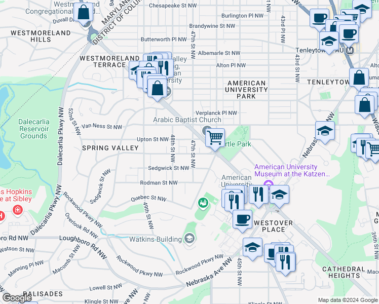 map of restaurants, bars, coffee shops, grocery stores, and more near 101 Independence Avenue Southeast in Washington