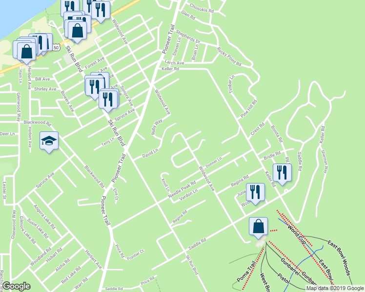 map of restaurants, bars, coffee shops, grocery stores, and more near 3773 Terrace Drive in South Lake Tahoe