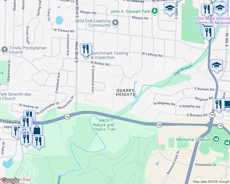 map of restaurants, bars, coffee shops, grocery stores, and more near 1016 South Glenwood Avenue in Columbia