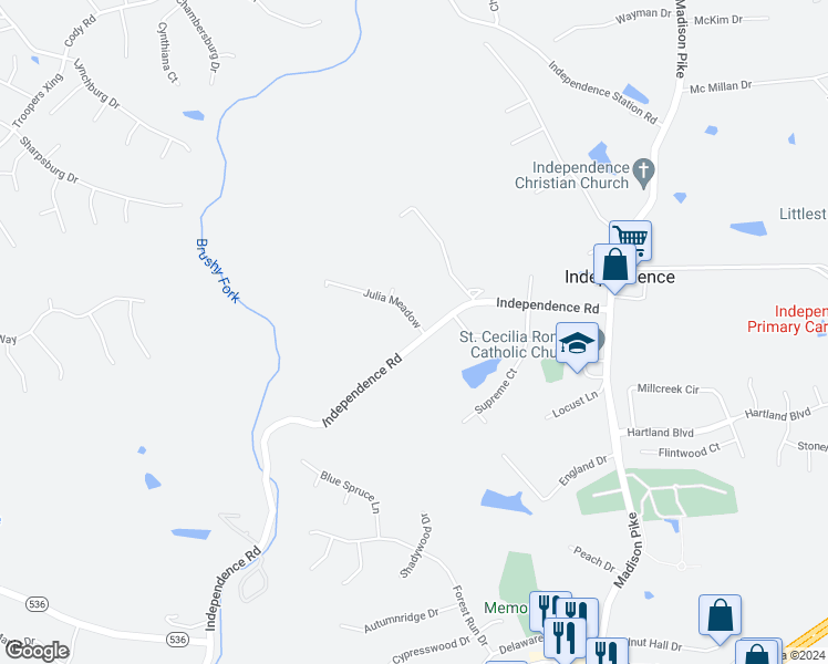 map of restaurants, bars, coffee shops, grocery stores, and more near 8990 Julia Meadow in Independence