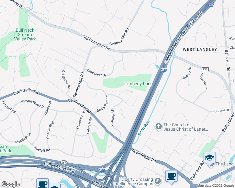 map of restaurants, bars, coffee shops, grocery stores, and more near 1214 South Huntress Court in McLean