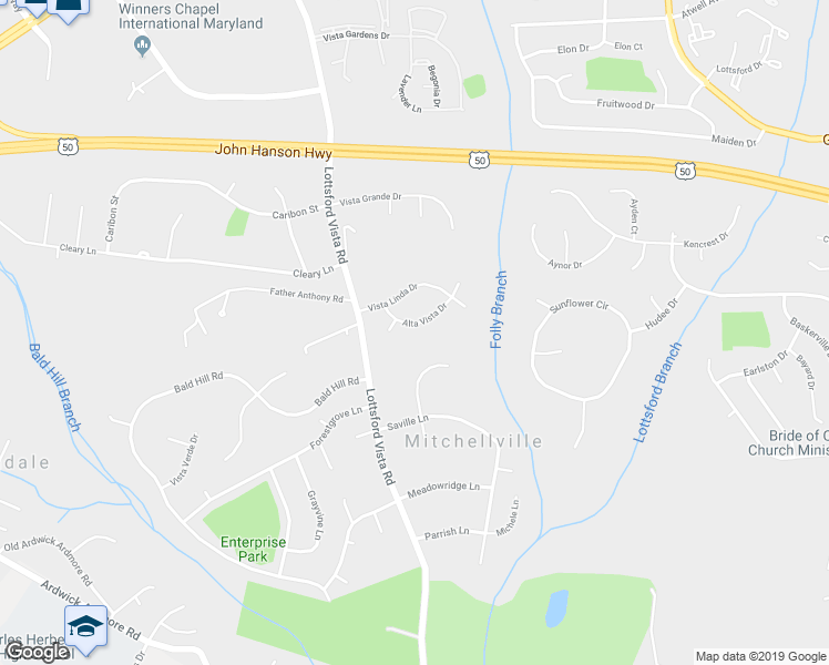 map of restaurants, bars, coffee shops, grocery stores, and more near 3805 Alta Vista Drive in Bowie