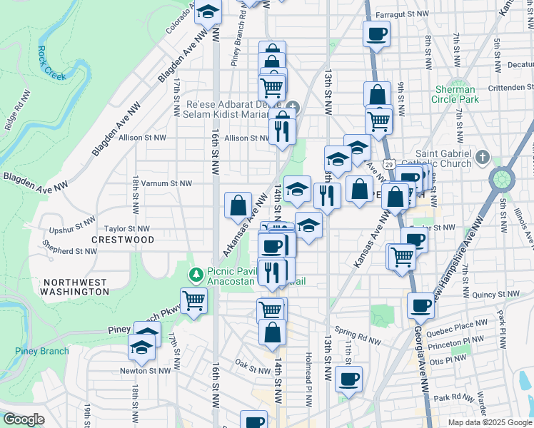 map of restaurants, bars, coffee shops, grocery stores, and more near 101 Independence Avenue Southeast in Washington
